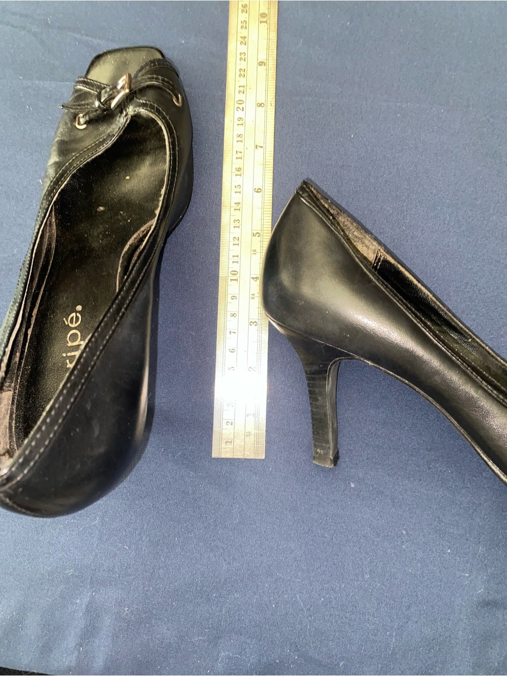 Maripe Black Peep-Toe Leather Heels - Picture 12 of 13